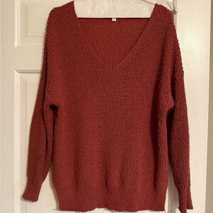 Debut Women's V-Neck Sweater - Brick Red/Rust